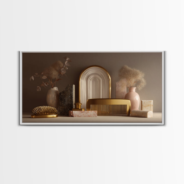 Baroque Mirror and Comb Still Life Canvas Print, Hair Salon Art, Digital Prints, Living Room Decor, Style, Black Woman Art, HSA-2x1-61