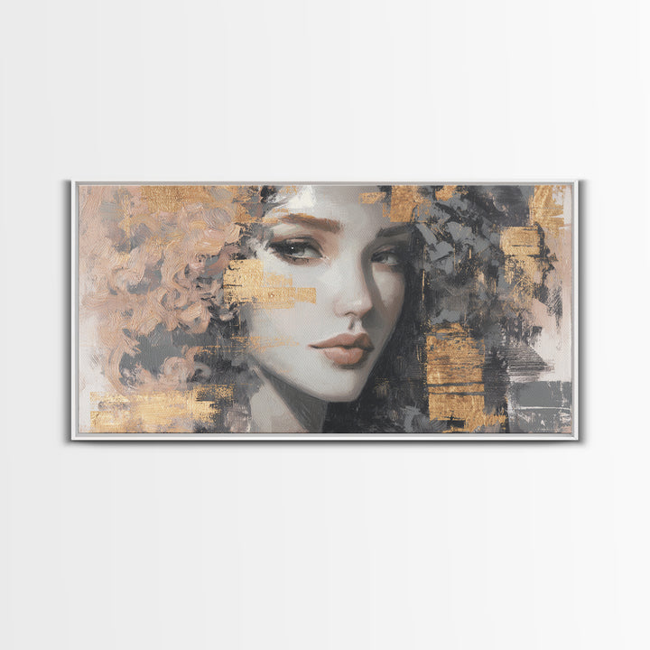 Curly Hair Portrait Framed Canvas Print, Hair Salon Art, Contemporary Art, Living Room Decor, Fine Art, Style, Modern Art, HSA-2x1-83