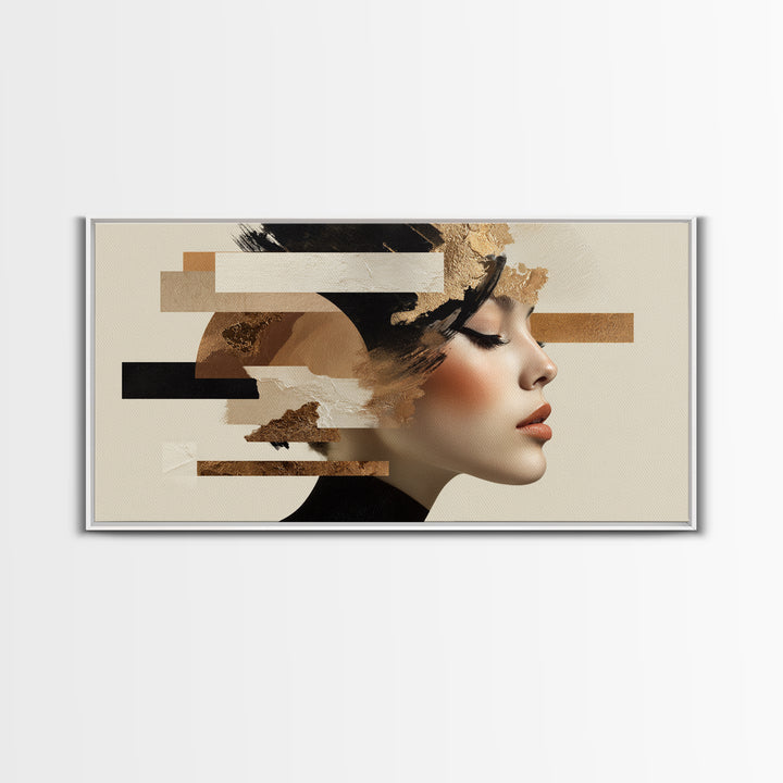 Mod 1960s Beauty Portrait Framed Canvas Print, Hair Salon Art, Black Girl Art, Living Room Decor, Oil Painting, Style, HSA-2x1-87