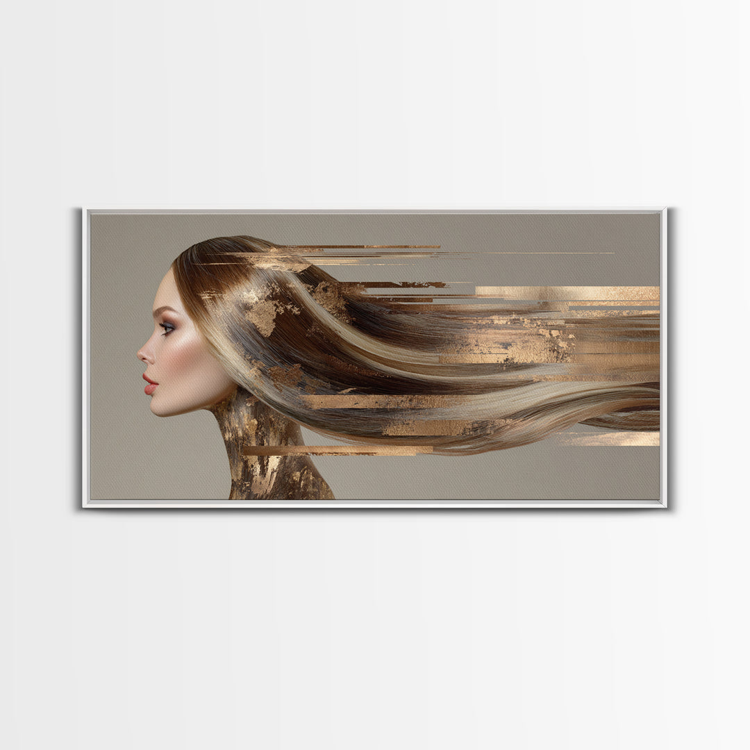 Fashion Portrait with Flowing Glossy Hair Canvas Print, Hair Salon Art, Modern Art, Living Room Decor, Fine Art, Style, HSA-2x1-93