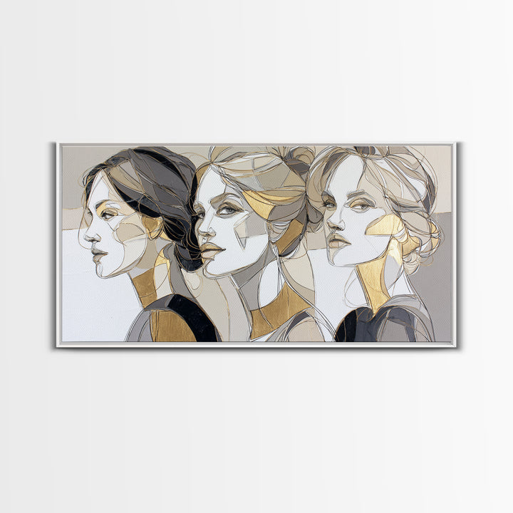 Black and White Line Art Salon Figure Framed Canvas Print, Hair Salon Art, Black Art Prints, Living Room Decor, Fine Art, Style, HSA-2x1-99