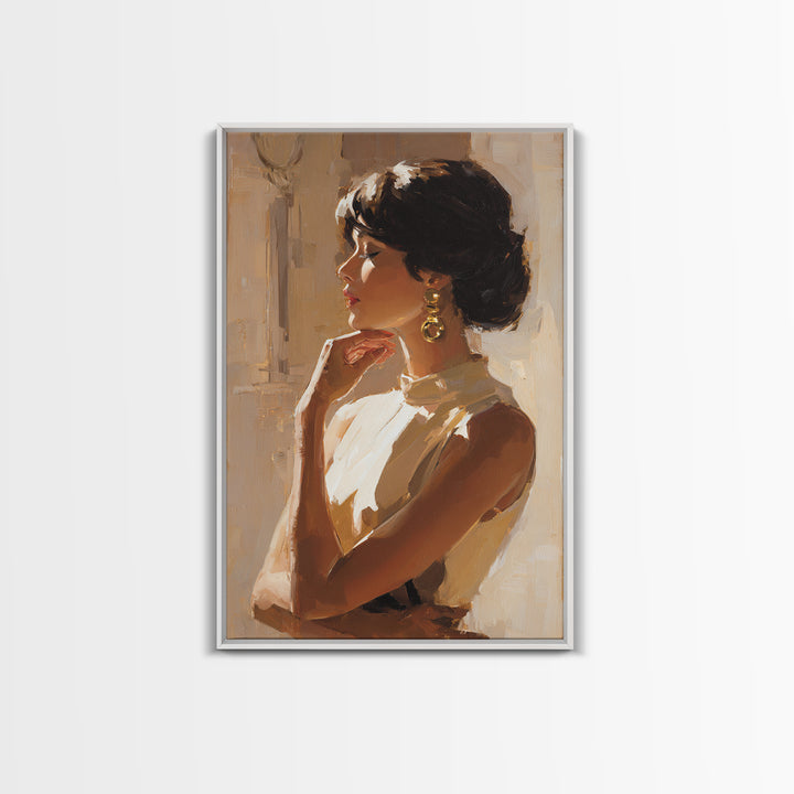 Minimal Female Profile Framed Canvas Print, Hair Salon Art, Digital Art, Living Room Decor, Oil Painting, Style, HSA-2x3-20