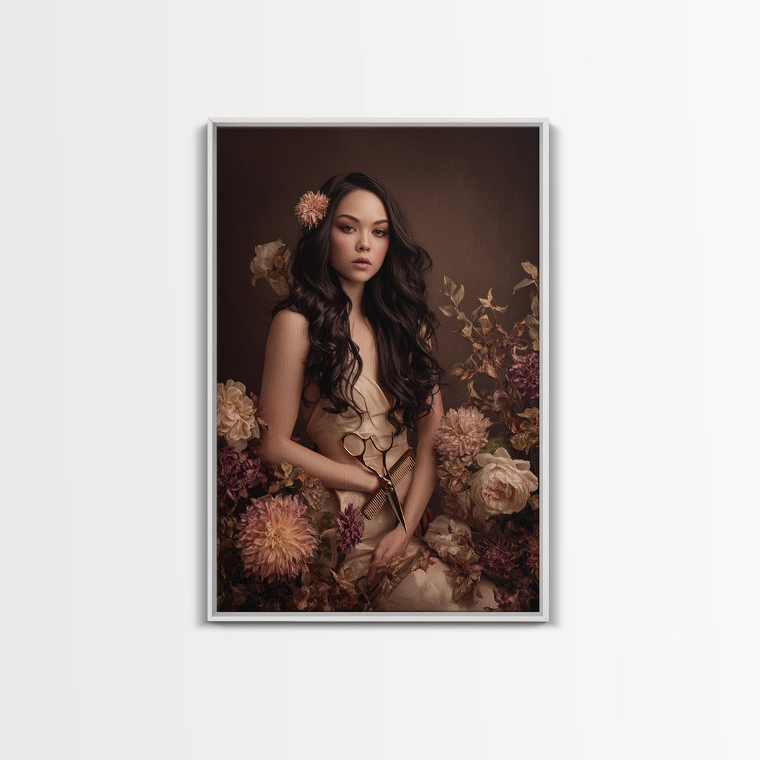 Makeup Palette and Flowers Arrangement Framed Canvas Print, Hair Salon Art, Statement Artwork, Living Room Decor, Style, HSA-2x3-26