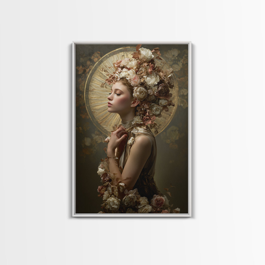 Botanical Hairstyle Portrait Framed Canvas Print, Hair Salon Art, Wall Art, Living Room Decor, Style, Minimalist Wall Art, HSA-2x3-38