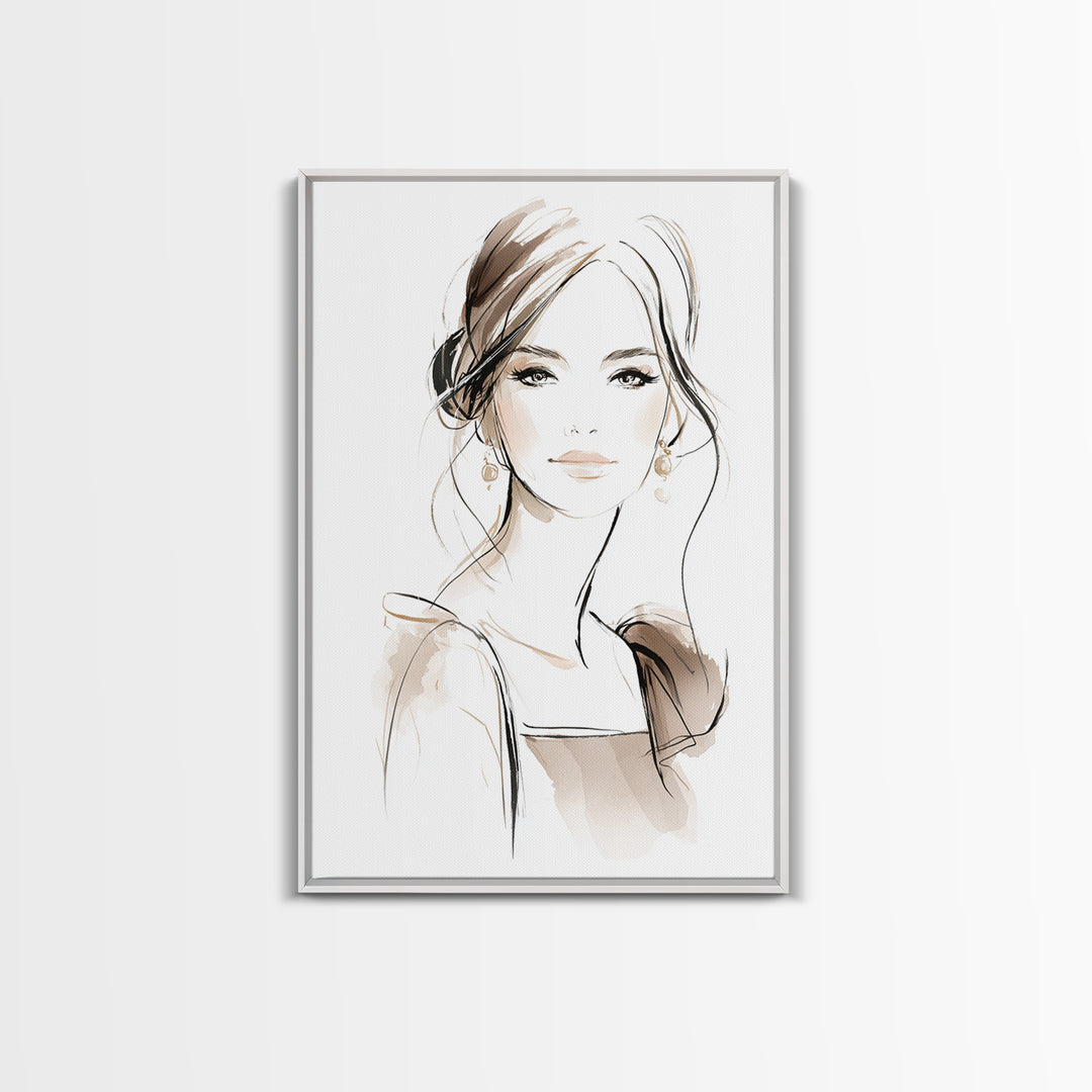 Black and White Line Art Salon Figure Canvas Print, Hair Salon Art, Minimalist Decor, Living Room Decor, Oil Painting, Style, HSA-2x3-39