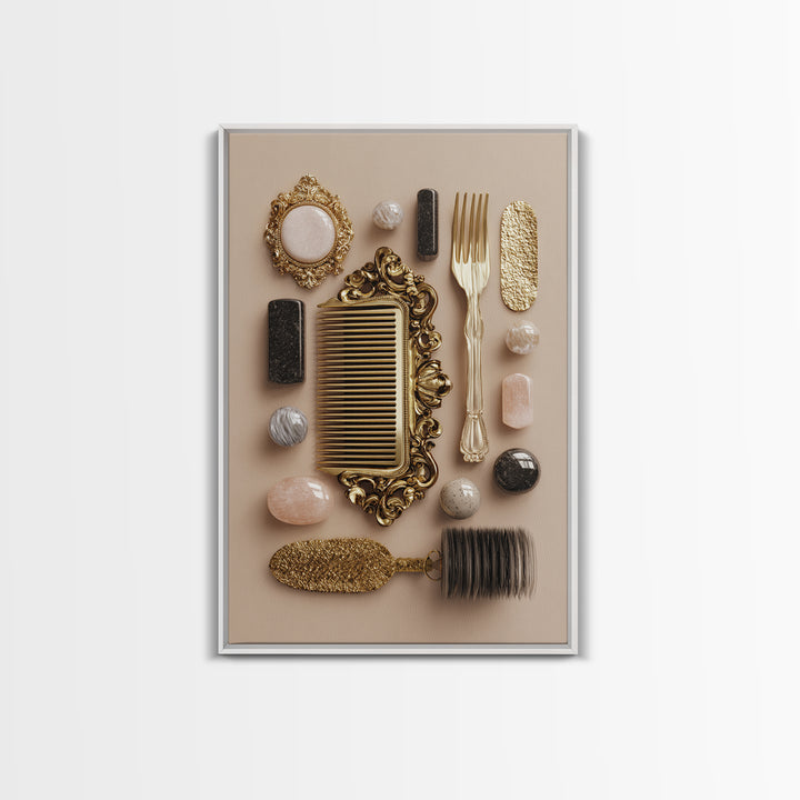 Baroque Mirror and Comb Still Life Canvas Print, Hair Salon Art, Digital Art, Living Room Decor, Style, Digital Download Art, HSA-2x3-49
