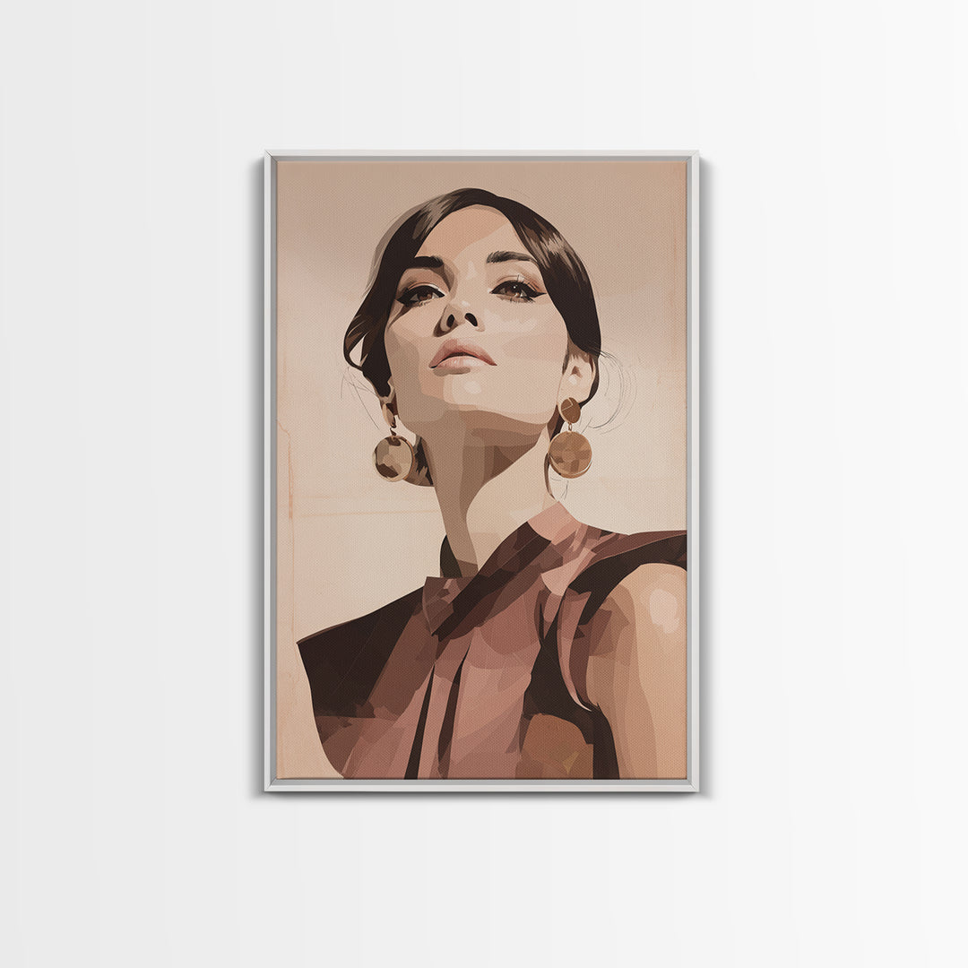 Mod 1960s Beauty Portrait Framed Canvas Print, Hair Salon Art, Room Decor, Living Room Decor, Fine Art, Style, Metal Wall Art, HSA-2x3-51