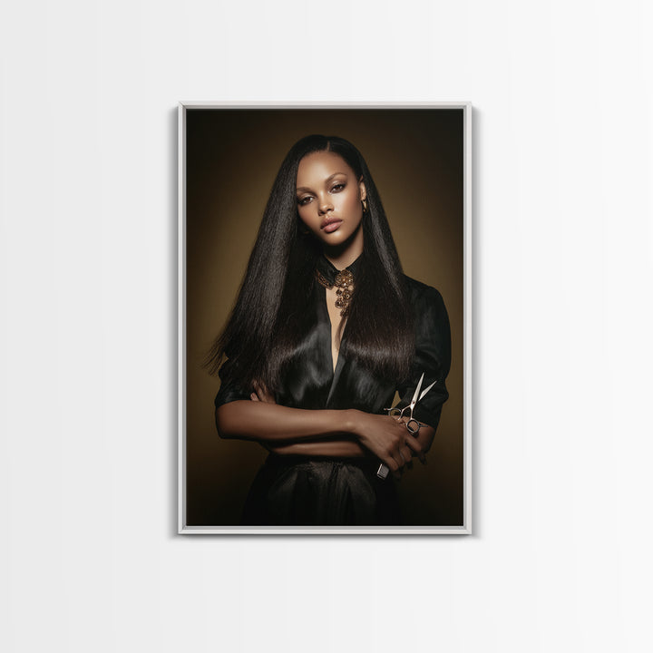 Luxury Black and Gold Beauty Emblem Framed Canvas Print, Hair Salon Art, Gallery Decor, Living Room Decor, Abstract Art, Style, HSA-2x3-56