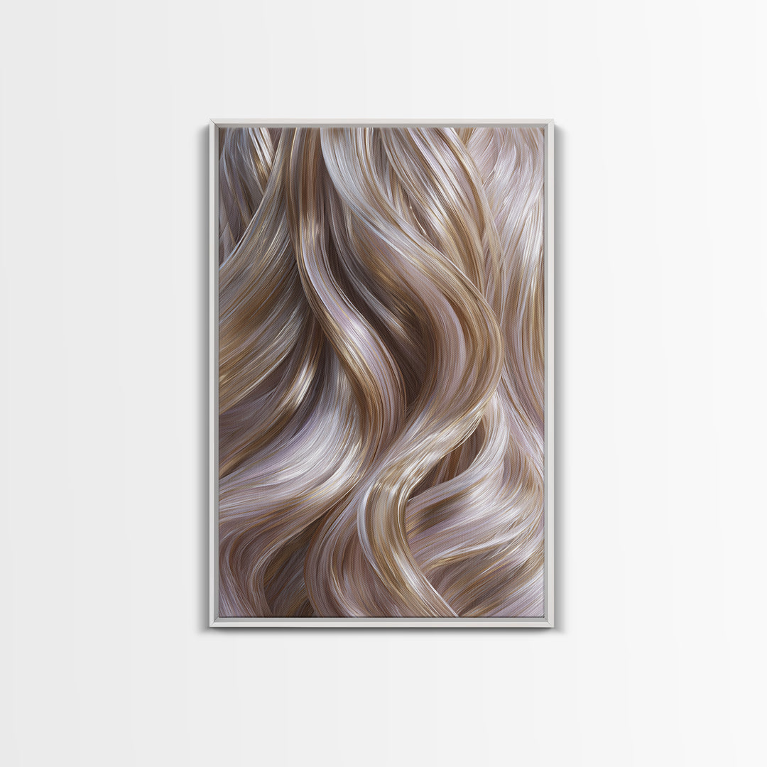 Abstract Hair Strands Forming Elegant Waves Framed Canvas Print, Hair Salon Art, Living Room Decor, Abstract Art, Style, HSA-2x3-59