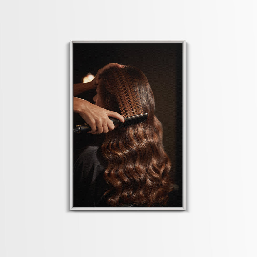 Elegant Hands Styling Hair Framed Canvas Print, Hair Salon Art, Boho Decor, Living Room Decor, Fine Art, Style, Art Print, HSA-2x3-6