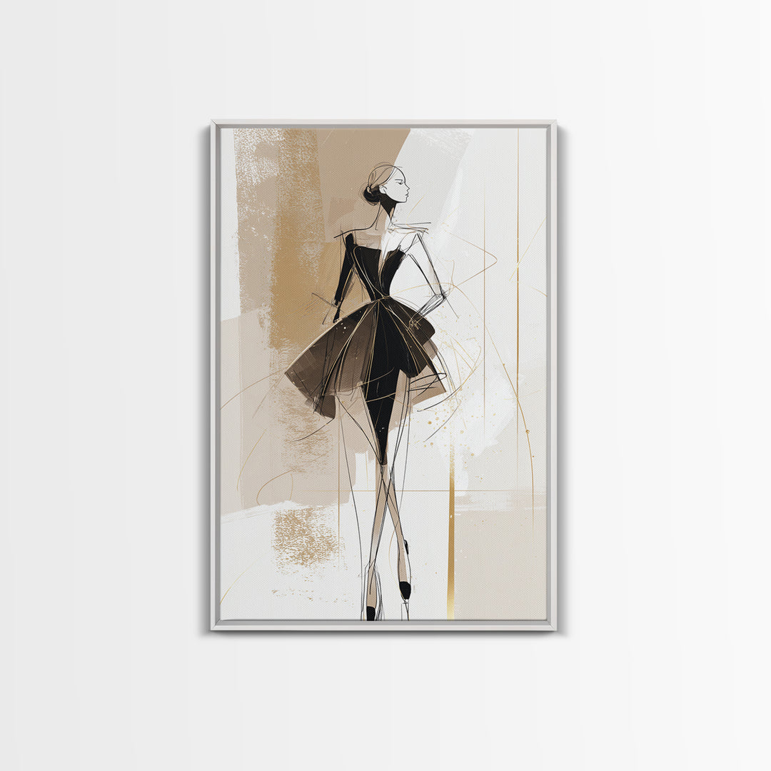 Black and White Line Art Salon Figure Framed Canvas Print, Hair Salon Art, Digital Prints, Living Room Decor, Fine Art, Style, HSA-2x3-63