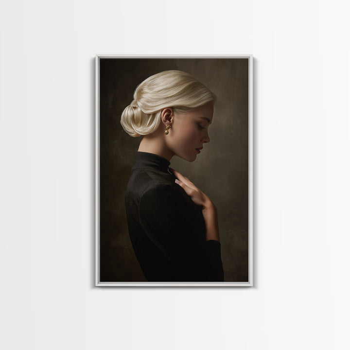 Minimal Female Profile Framed Canvas Print, Hair Salon Art, Metal Wall Art, Living Room Decor, Style, Black and White Art, HSA-2x3-68