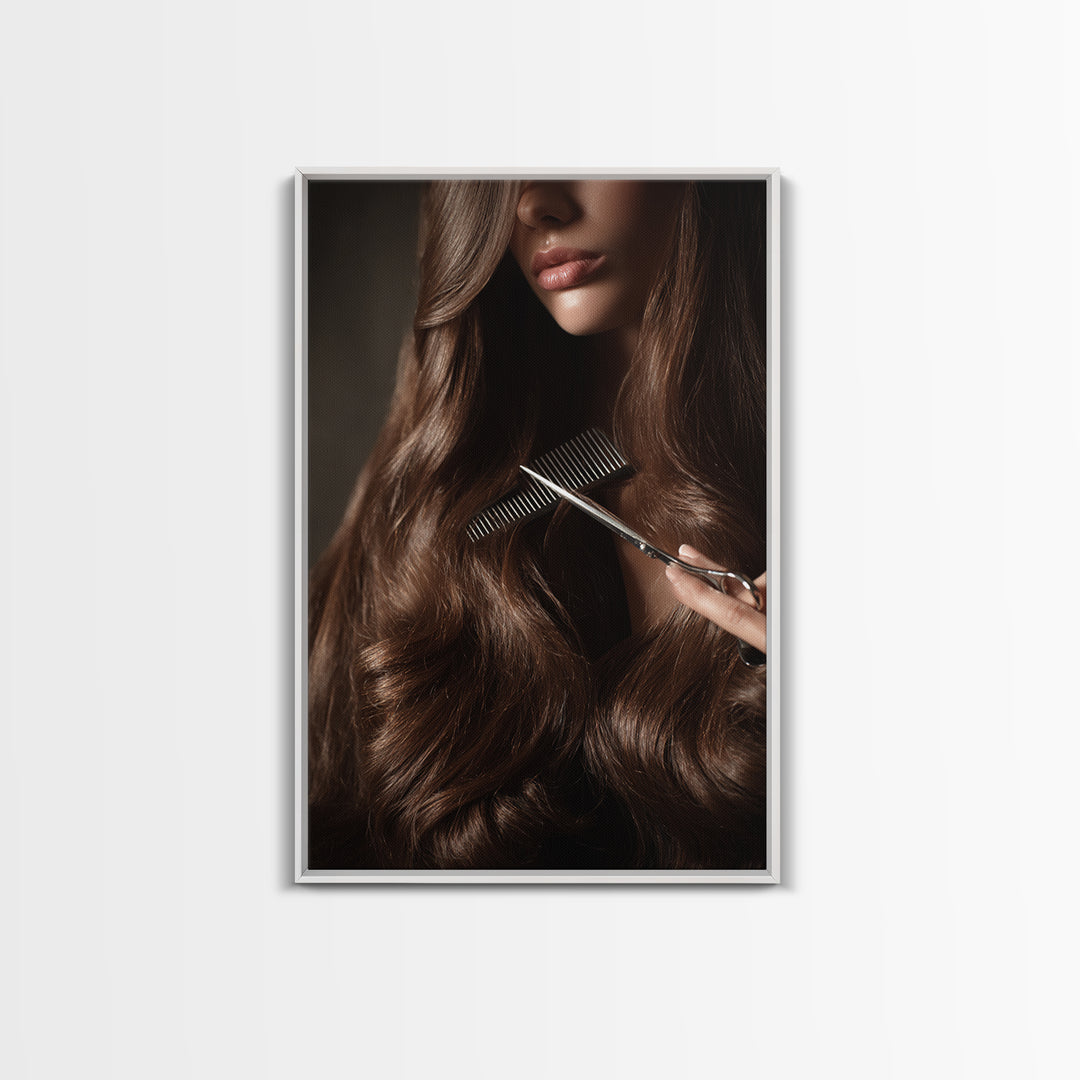 Elegant Hands Styling Hair Framed Canvas Print, Hair Salon Art, Digital Prints, Living Room Decor, Style, Black Woman Art, HSA-2x3-78