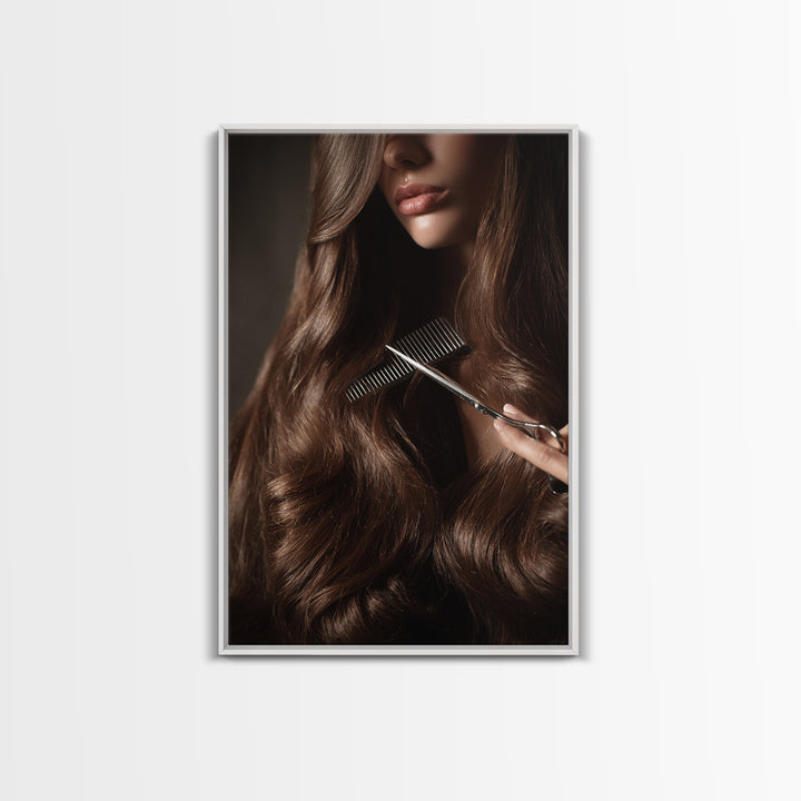 Elegant Hands Styling Hair Framed Canvas Print, Hair Salon Art, Digital Prints, Living Room Decor, Style, Black Woman Art, HSA-2x3-78