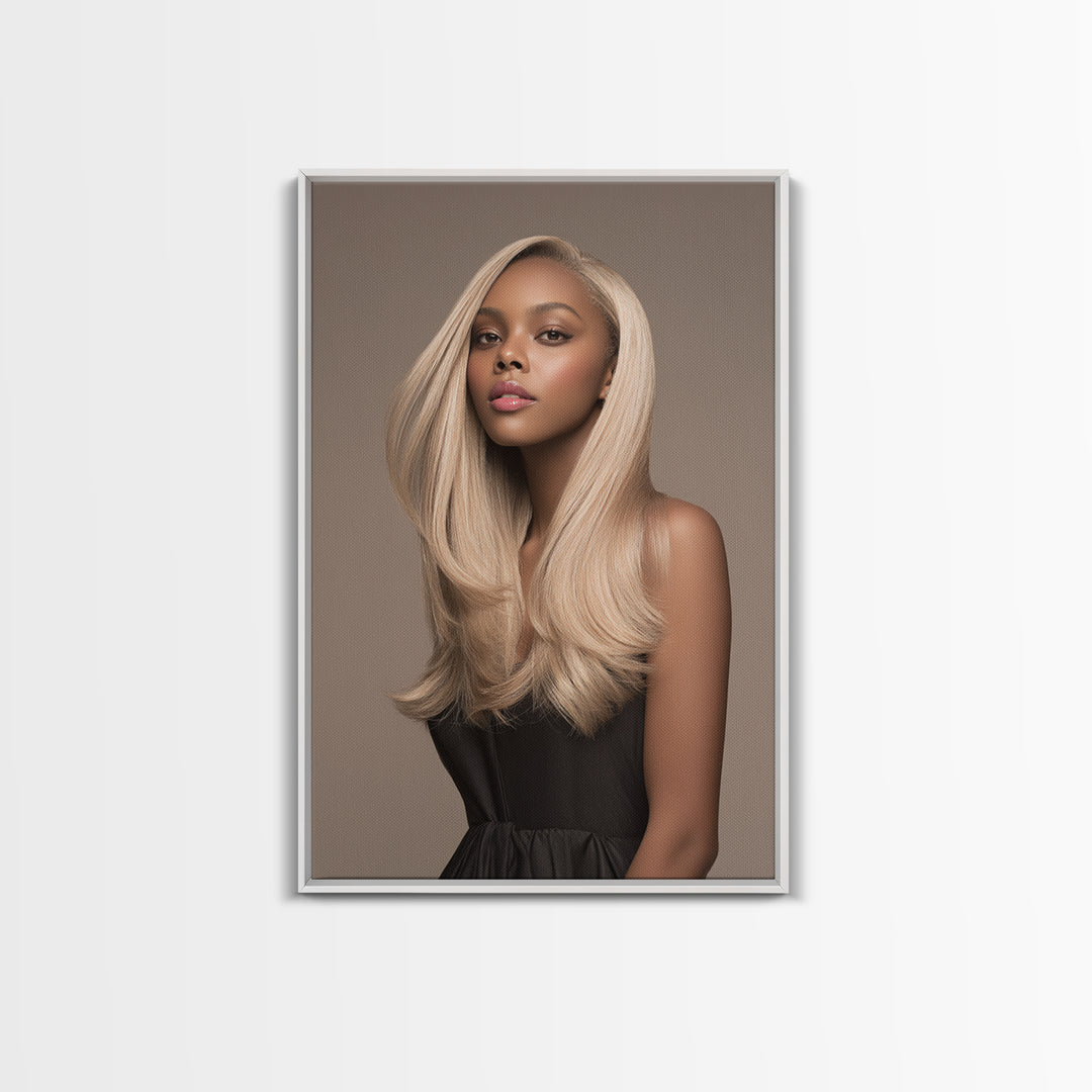 Fashion Portrait with Flowing Glossy Hair Canvas Print, Hair Salon Art, African American Art, Living Room Decor, Style, HSA-2x3-81