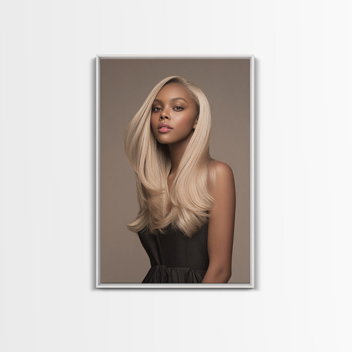 Fashion Portrait with Flowing Glossy Hair Canvas Print, Hair Salon Art, African American Art, Living Room Decor, Style, HSA-2x3-81