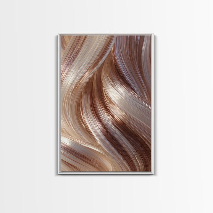 Abstract Hair Strands Forming Elegant Waves Framed Canvas Print, Hair Salon Art, Black Art Prints, Living Room Decor, Style, HSA-2x3-83