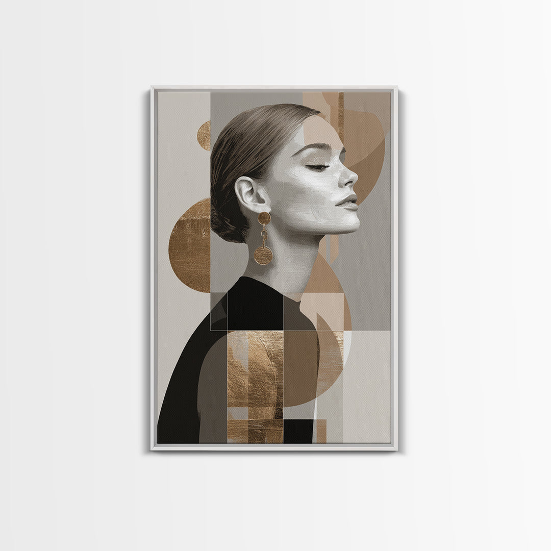 Mod 1960s Beauty Portrait Canvas Print, Hair Salon Art, Minimalist Wall Art, Living Room Decor, Oil Painting, Style, HSA-2x3-99