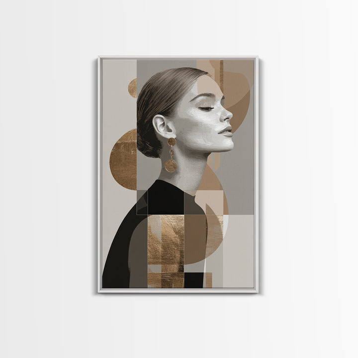 Mod 1960s Beauty Portrait Canvas Print, Hair Salon Art, Minimalist Wall Art, Living Room Decor, Oil Painting, Style, HSA-2x3-99