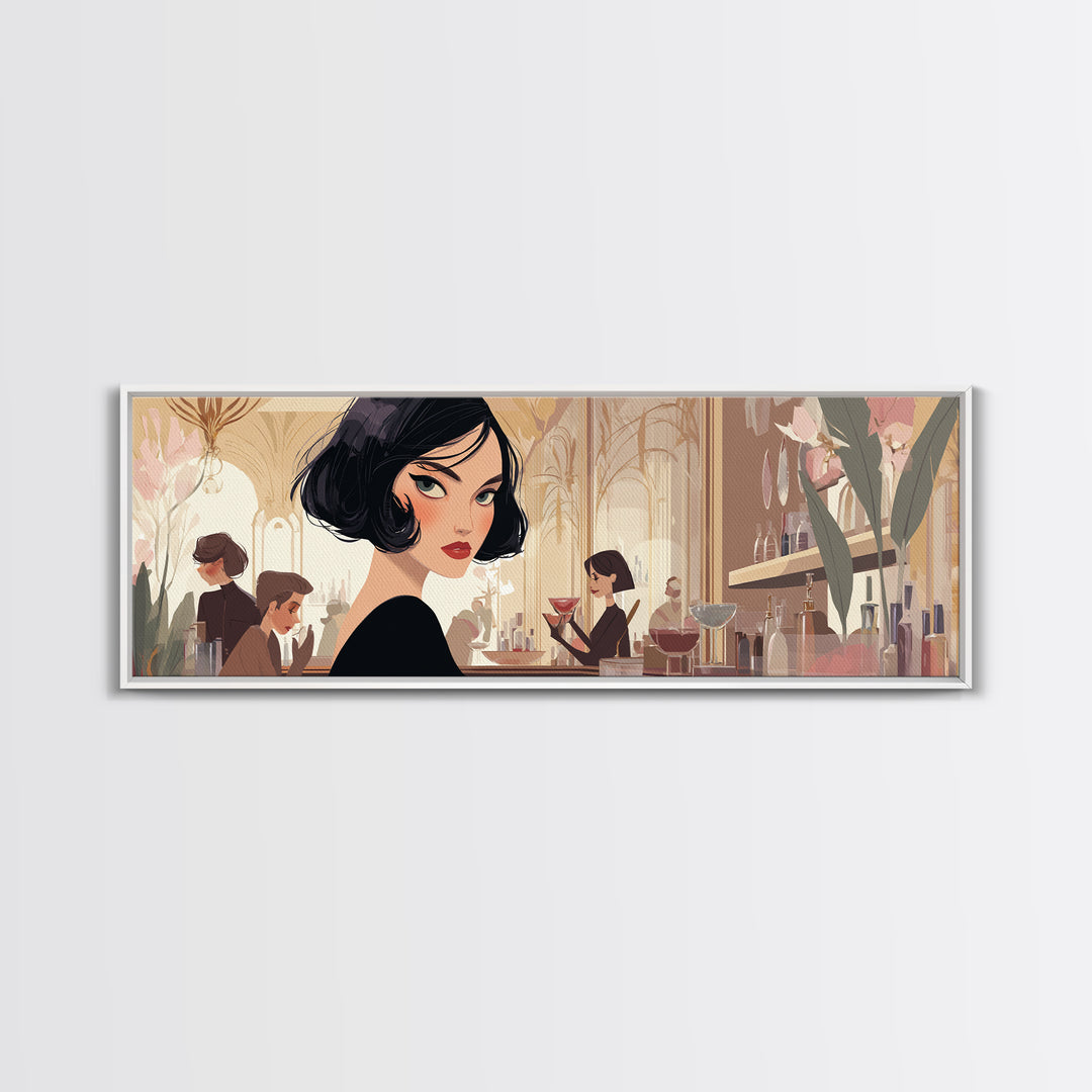 Woman with Dramatic Bob Haircut in Art Canvas Print, Hair Salon Art, Salon Sign, Living Room Decor, Style, Luxury Decor, HSA-3x1-20