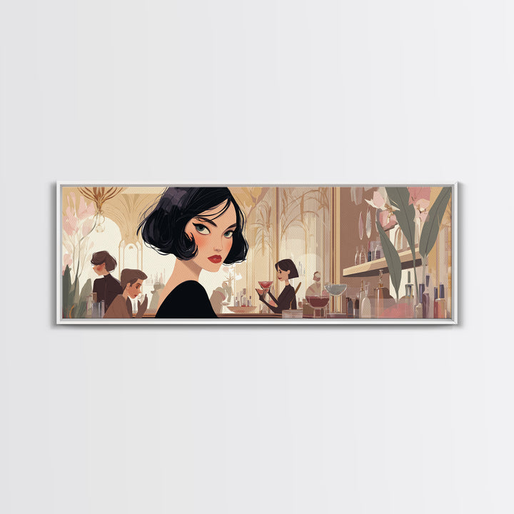 Woman with Dramatic Bob Haircut in Art Canvas Print, Hair Salon Art, Salon Sign, Living Room Decor, Style, Luxury Decor, HSA-3x1-20
