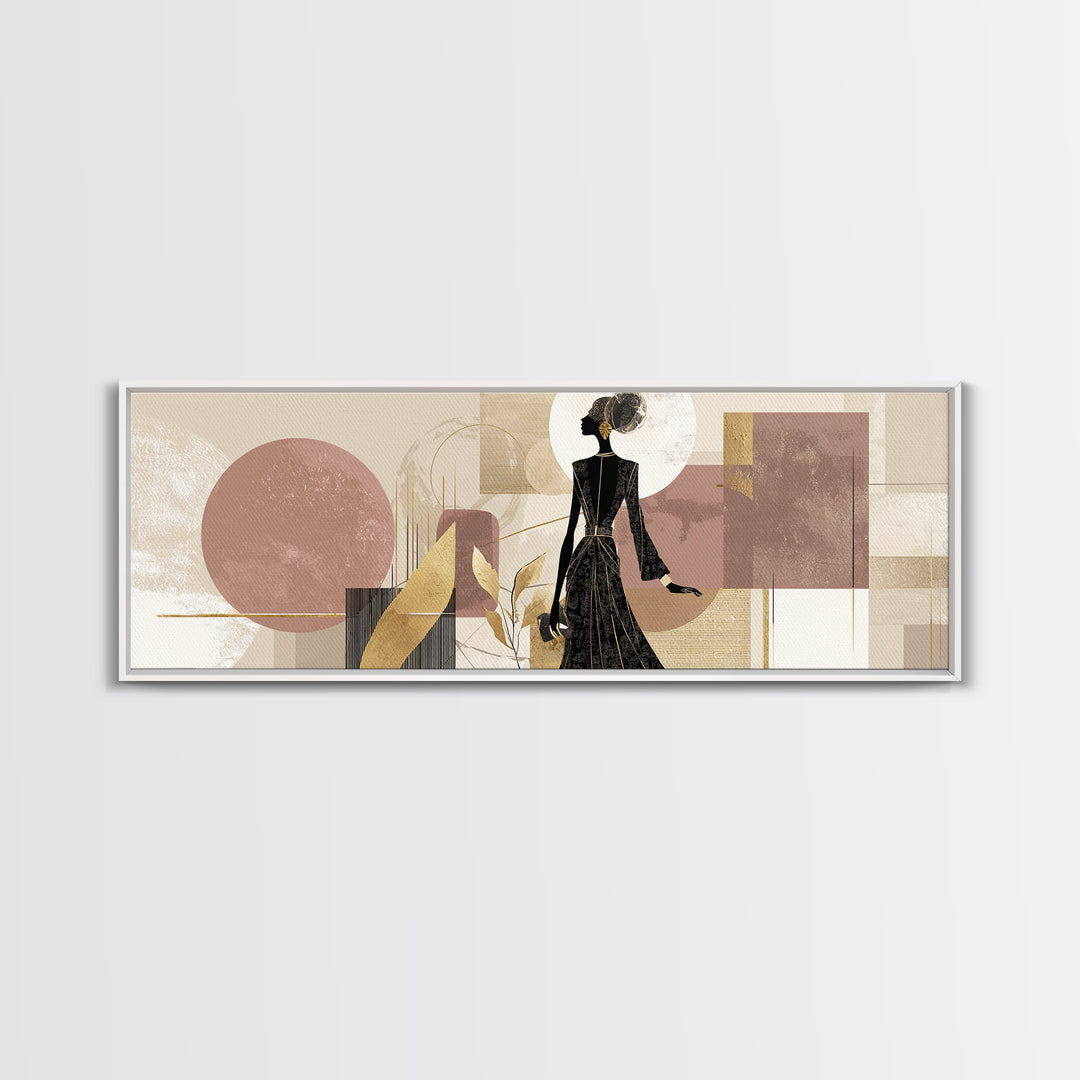 Black and White Line Art Salon Figure Framed Canvas Print, Hair Salon Art, Statement Artwork, Living Room Decor, Oil Painting, HSA-3x1-23