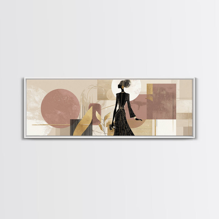 Black and White Line Art Salon Figure Framed Canvas Print, Hair Salon Art, Statement Artwork, Living Room Decor, Oil Painting, HSA-3x1-23