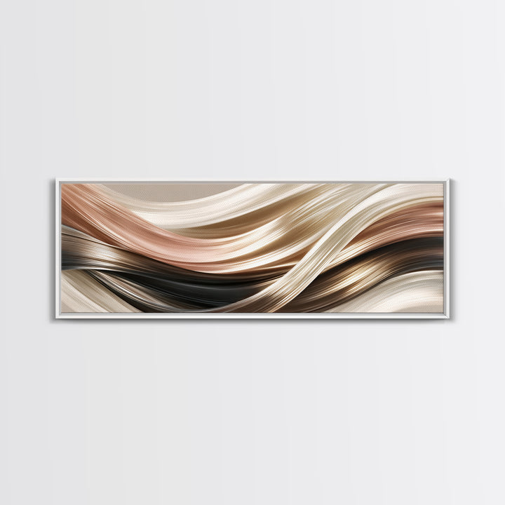 Hair Strands Turning into Abstract Ribbons Framed Canvas Print, Hair Salon Art, Black Woman Art, Living Room Decor, HSA-3x1-37