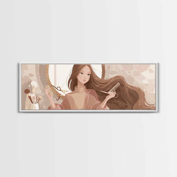 Elegant Hands Styling Hair Canvas Print, Hair Salon Art, Metal Wall Art, Living Room Decor, Style, Black and White Art, HSA-3x1-38