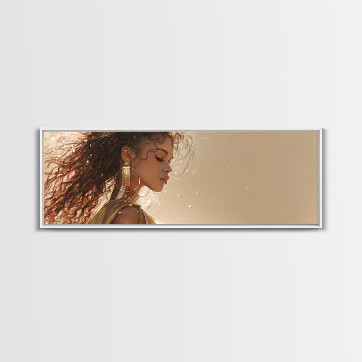 Minimal Female Profile Canvas Print, Hair Salon Art, Black Woman Wall Art, Living Room Decor, Watercolor Art, Style, HSA-3x1-4