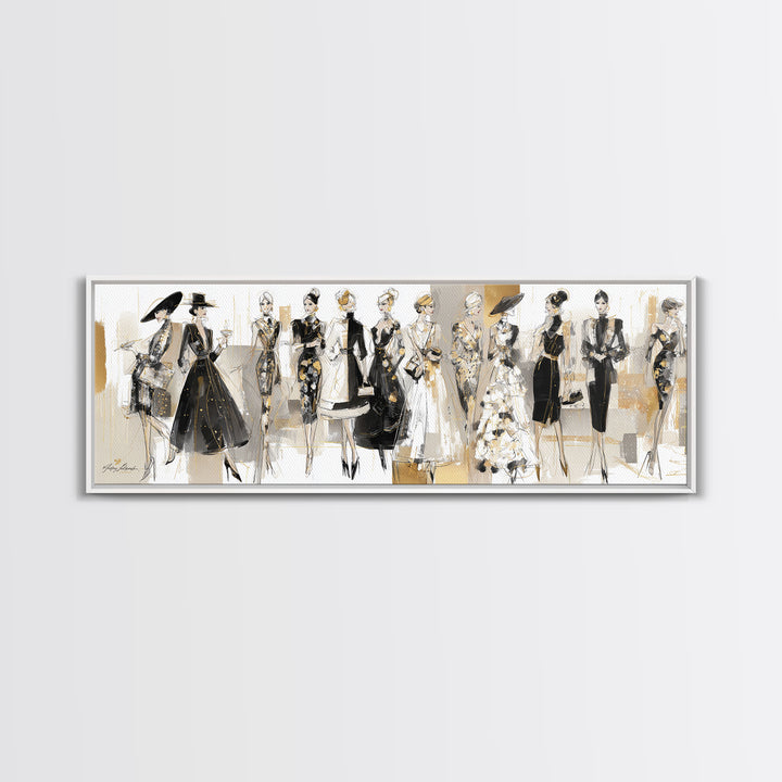 Black and White Line Art Salon Figure Framed Canvas Print, Hair Salon Art, Wall Decor, Living Room Decor, Fine Art, Style, HSA-3x1-47