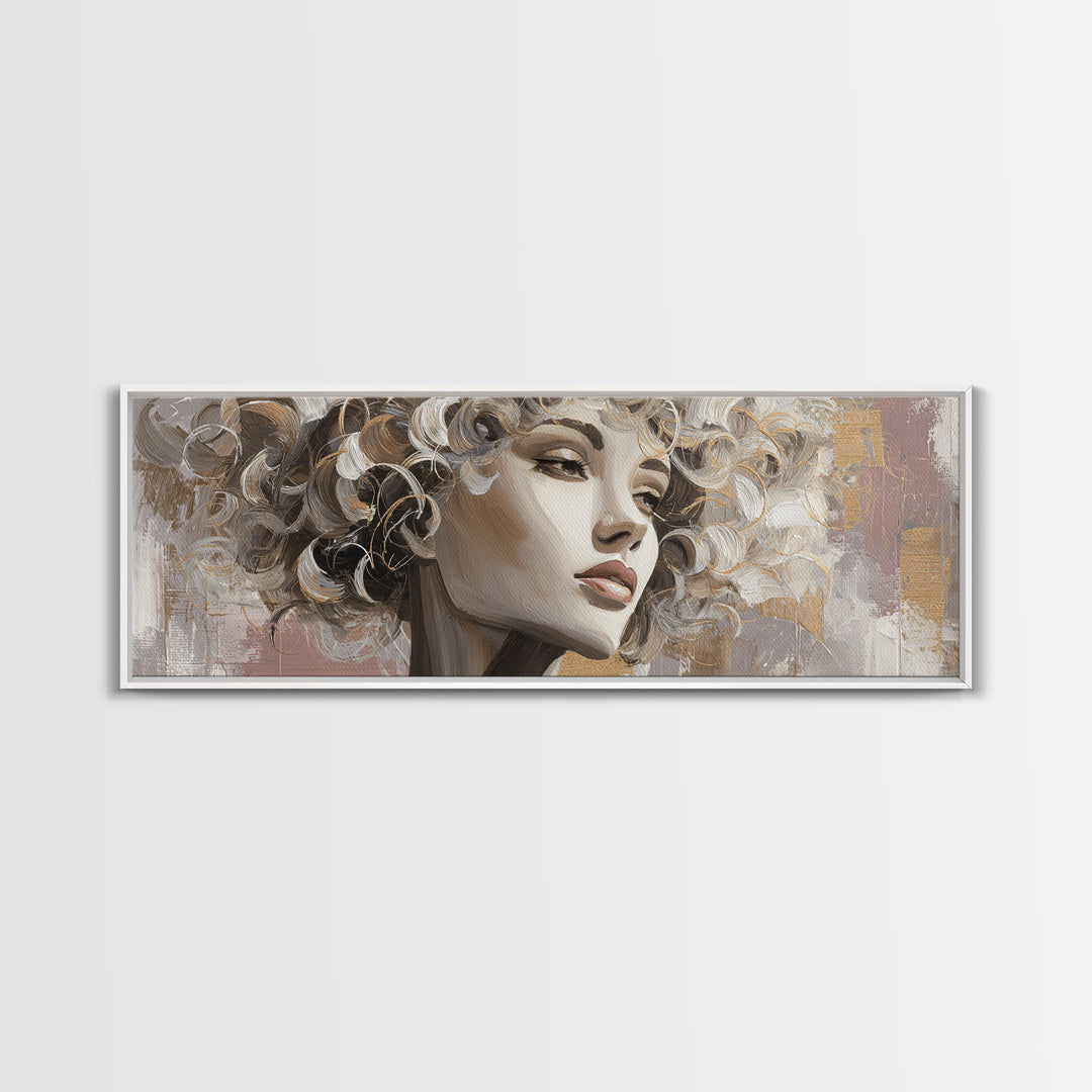 Curly Hair Portrait Framed Canvas Print, Hair Salon Art, Contemporary Art, Living Room Decor, Fine Art, Style, Modern Art, HSA-3x1-55
