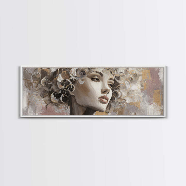 Curly Hair Portrait Framed Canvas Print, Hair Salon Art, Contemporary Art, Living Room Decor, Fine Art, Style, Modern Art, HSA-3x1-55