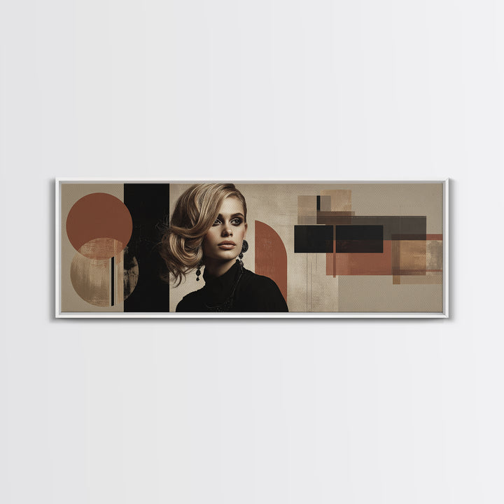Mod 1960s Beauty Portrait Framed Canvas Print, Hair Salon Art, Wall Art, Living Room Decor, Style, Minimalist Wall Art, HSA-3x1-59