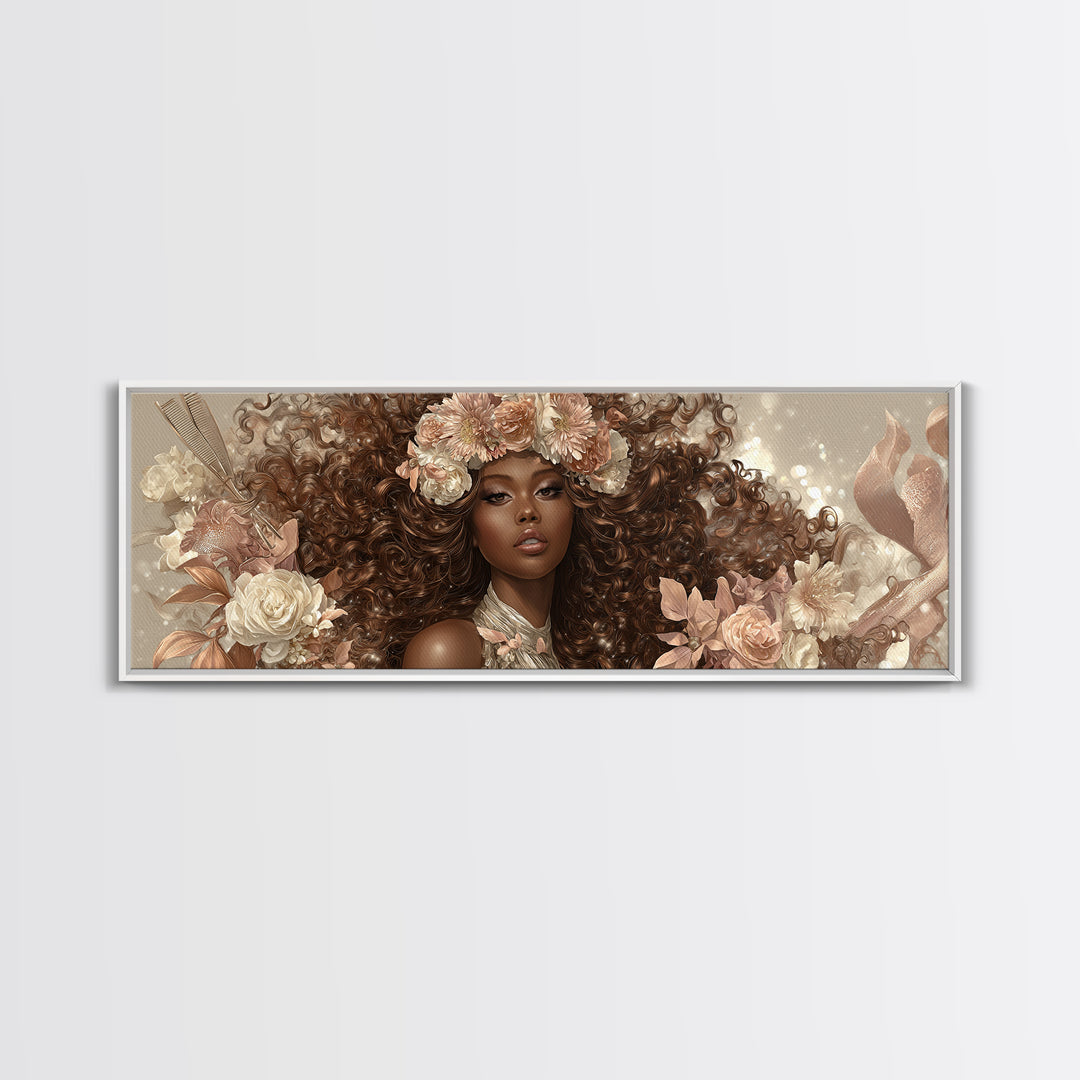 Afro Hair Portrait Framed Canvas Print, Hair Salon Art, Statement Artwork, Living Room Decor, Oil Painting, Style, HSA-3x1-60