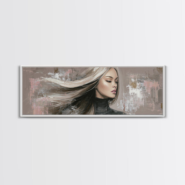 Fashion Portrait with Flowing Glossy Hair Canvas Print, Hair Salon Art, Afrocentric Art, Living Room Decor, Fine Art, Style, HSA-3x1-65