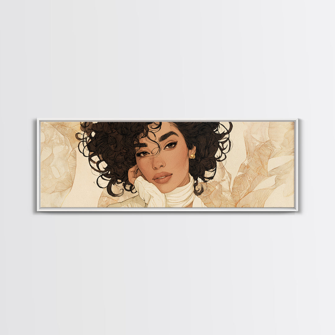 Curly Hair Portrait Framed Canvas Print, Hair Salon Art, Gallery Decor, Living Room Decor, Fine Art, Style, Wall Art, HSA-3x1-7