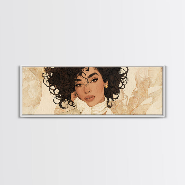 Curly Hair Portrait Framed Canvas Print, Hair Salon Art, Gallery Decor, Living Room Decor, Fine Art, Style, Wall Art, HSA-3x1-7