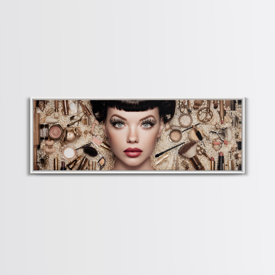 Glamour Face Portrait Framed Canvas Print, Hair Salon Art, Wall Art, Living Room Decor, Fine Art, Style, Minimalist Wall Art, HSA-3x1-72