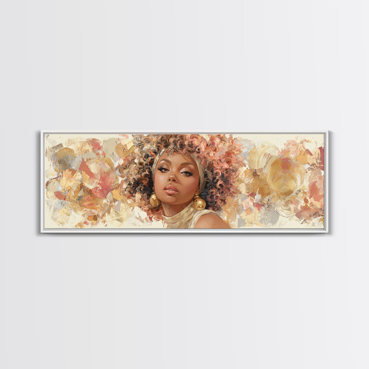 Curly Hair Portrait Framed Canvas Print, Hair Salon Art, Black Wall Art, Living Room Decor, Oil Painting, Style, HSA-3x1-79