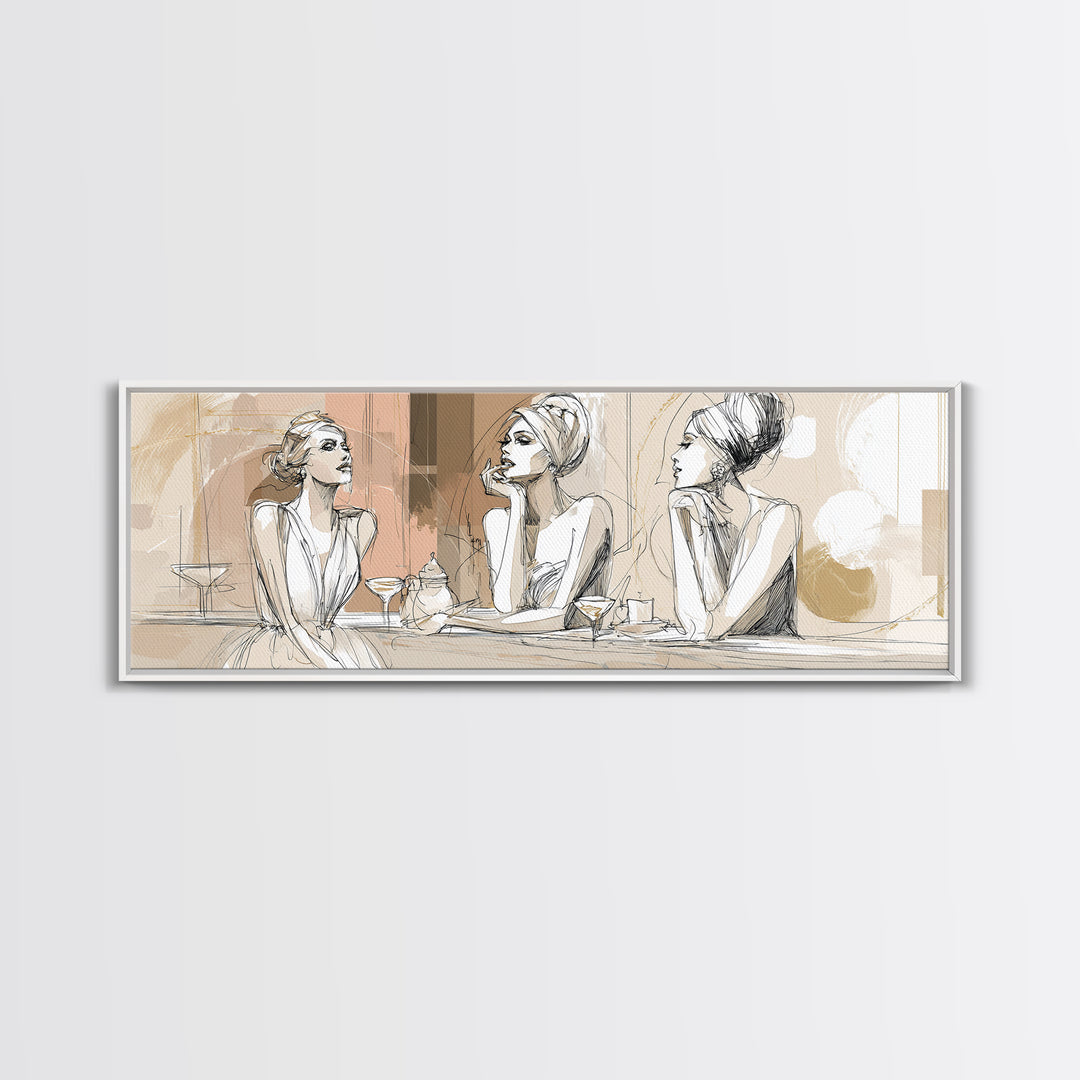 Black and White Line Art Salon Figure Canvas Print, Hair Salon Art, Textured Painting, Living Room Decor, Fine Art, Style, HSA-3x1-95