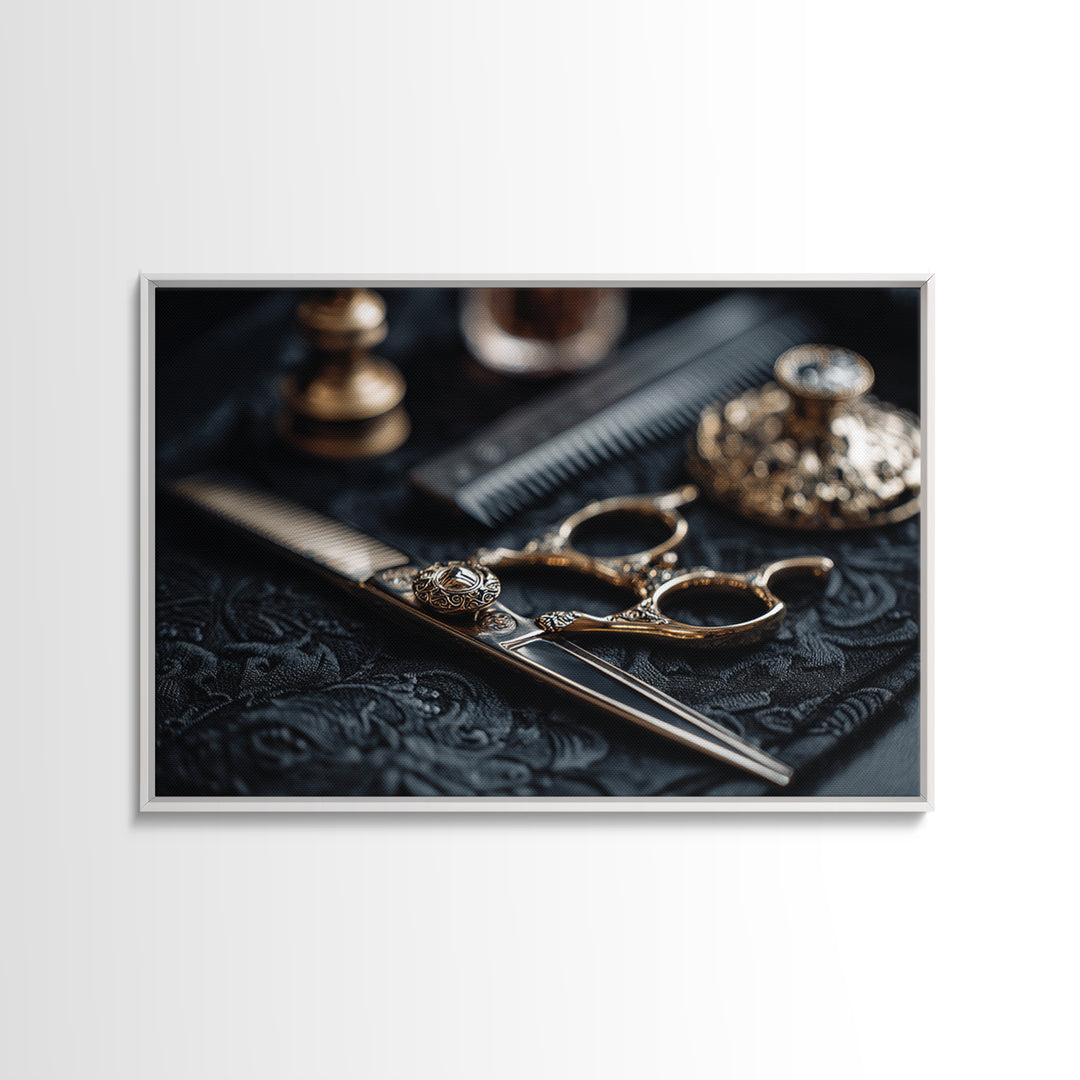 Luxury Black and Gold Beauty Emblem Framed Canvas Print, Hair Salon Art, Modern Decor, Living Room Decor, Oil Painting, Style, HSA-3x2-100