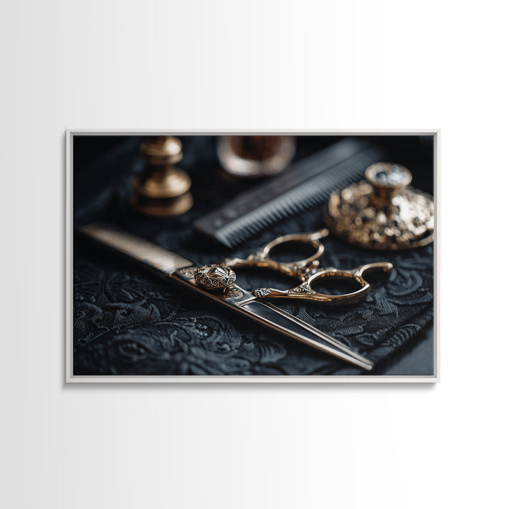 Luxury Black and Gold Beauty Emblem Framed Canvas Print, Hair Salon Art, Modern Decor, Living Room Decor, Oil Painting, Style, HSA-3x2-100