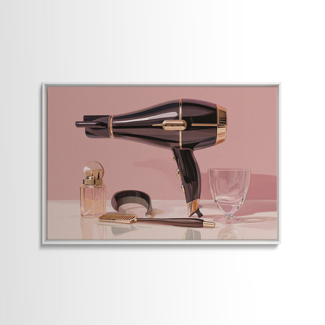 Hairdryer and Brush Framed Canvas Print, Hair Salon Art, African Art, Living Room Decor, Watercolor Art, Style, HSA-3x2-13