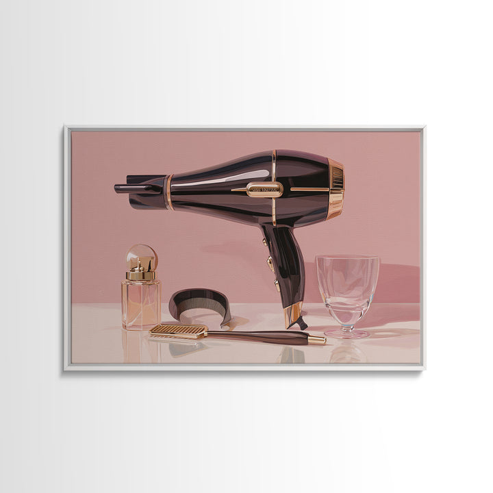 Hairdryer and Brush Framed Canvas Print, Hair Salon Art, African Art, Living Room Decor, Watercolor Art, Style, HSA-3x2-13