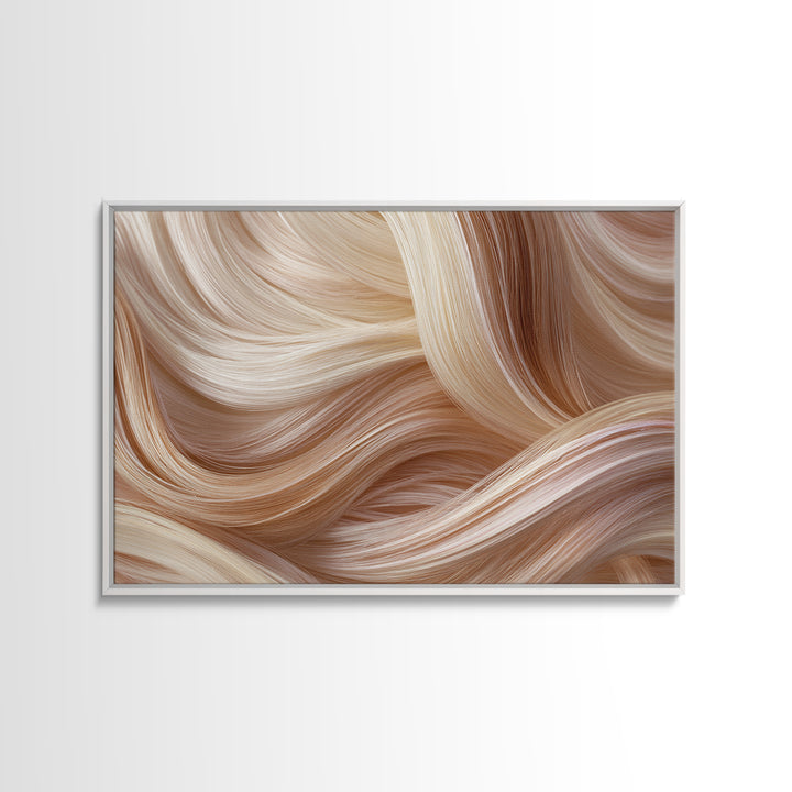 Blonde Waves Painted Framed Canvas Print, Hair Salon Art, Black Art Prints, Living Room Decor, Style, Hairdresser Gift, HSA-3x2-20