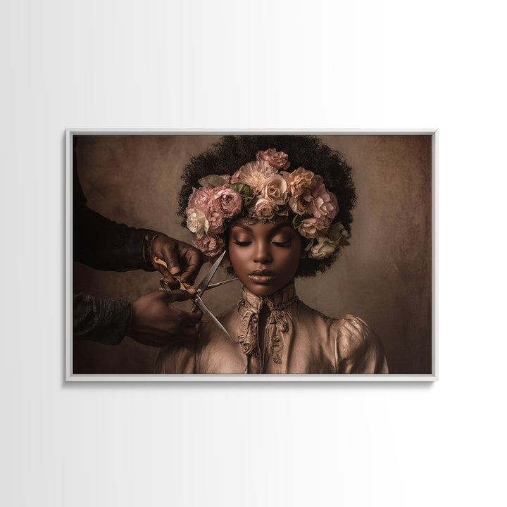 Afro Hair Portrait Framed Canvas Print, Hair Salon Art, African Art, Living Room Decor, Fine Art, Style, Girls Room Decor, HSA-3x2-24