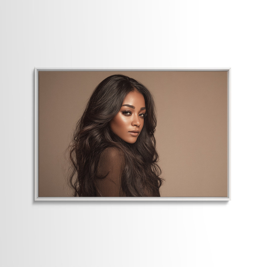 Glamour Face Portrait Framed Canvas Print, Hair Salon Art, Digital Download Art, Living Room Decor, Fine Art, Style, Home Decor, HSA-3x2-36
