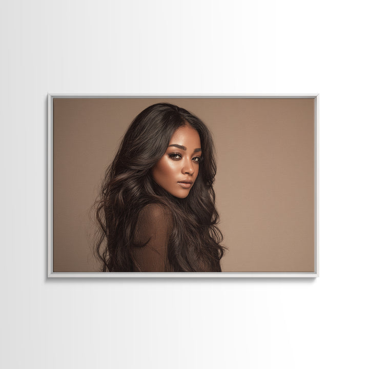 Glamour Face Portrait Framed Canvas Print, Hair Salon Art, Digital Download Art, Living Room Decor, Fine Art, Style, Home Decor, HSA-3x2-36