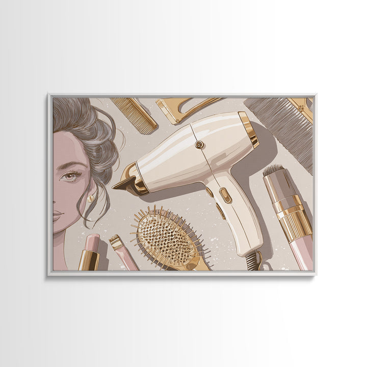Hairdryer and Brush Canvas Print, Hair Salon Art, Black Girl Art, Living Room Decor, Oil Painting, Style, Modern Decor, HSA-3x2-37